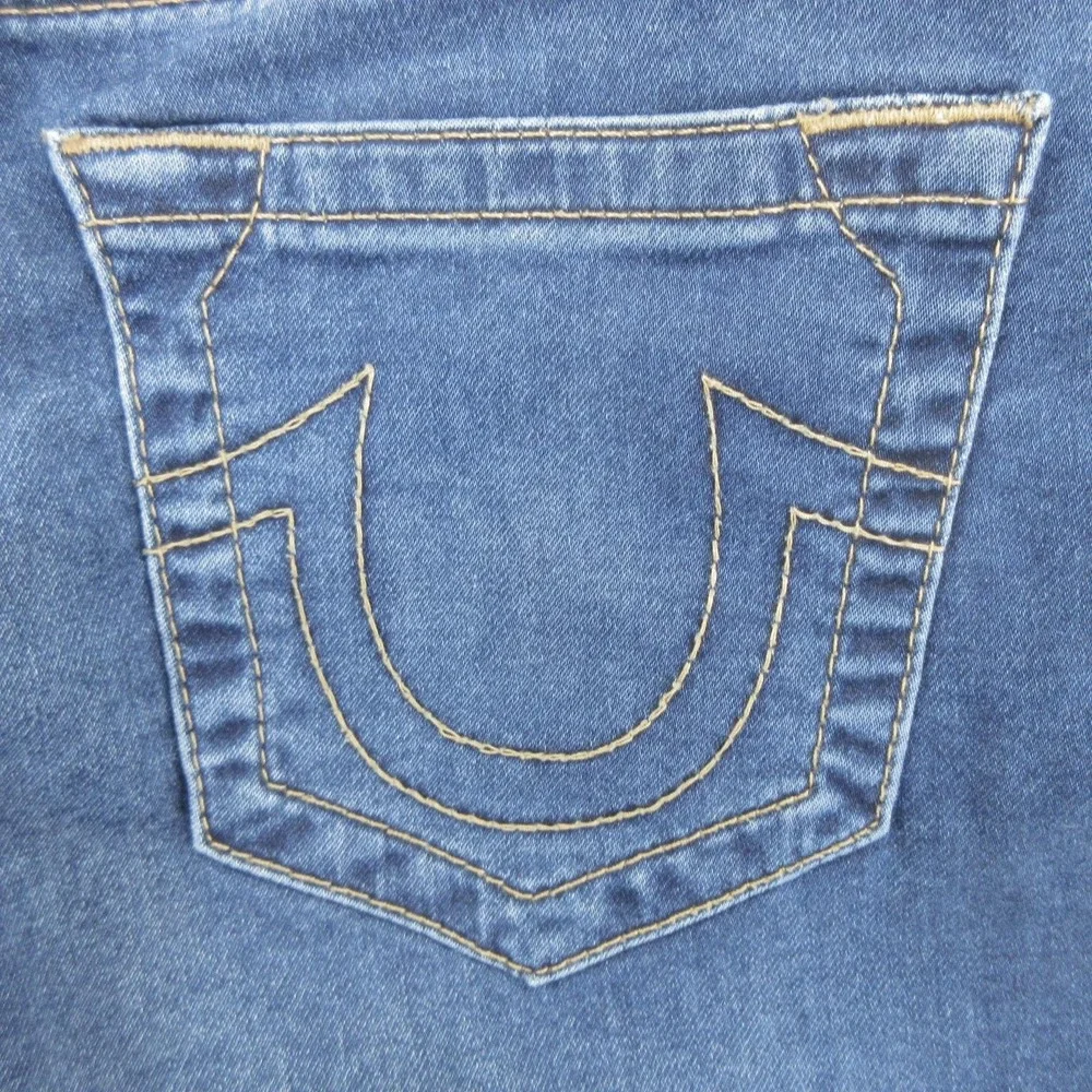 True Religion Section Jogger Jeans Mens Blue Wash Cropped Zipper Cuff Fits 31